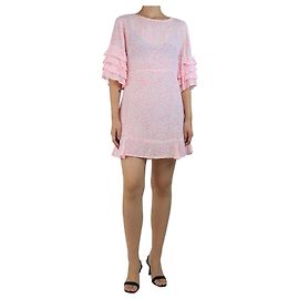 Faithfull the Brand Robe mini à volants imprimée de marguerite rose - taille UK 8 Rose