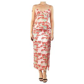 Autre Marque Set top in seta rosa floreale e gonna - taglia UK 8 Rosa