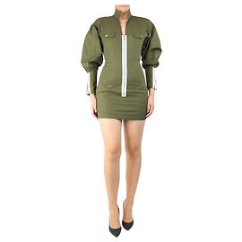 Autre Marque Robe mini en coton vert olive à fermeture éclair - taille S Vert
