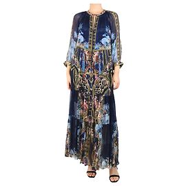 Camilla Navy Blumen-Maxikleid - Größe S Marineblau