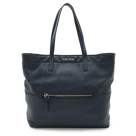 Borsa Tote Vitello Soft di Miu Miu Blu navy