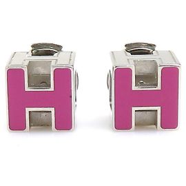 Hermès Orecchini HERMES Cage de H Metallo Smalto Argento Magenta Argento Altro