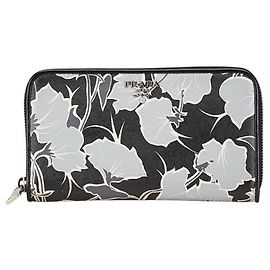 Prada Saffiano Zip-Around Long Wallet Brown Black