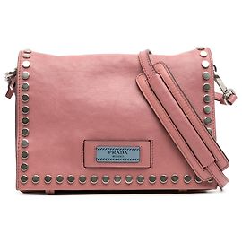 Prada Pink Glace Veau Studded Etiquette Flap Crossbody Rose