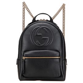 Gucci Schwarzer genarbter Kalbsleder Soho Kettenrucksack Schwarz