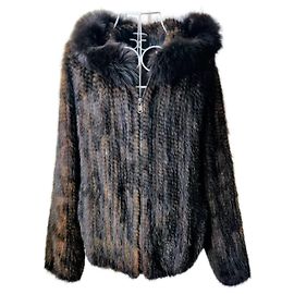 Vintage fur hooded jacket Dark brown