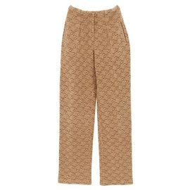 Fendi FF Calligraphy Logo Rayon Polyester Pants Brown