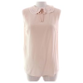 Blusa in seta con design in pizzo e nastro Miu Miu Rosa Beige