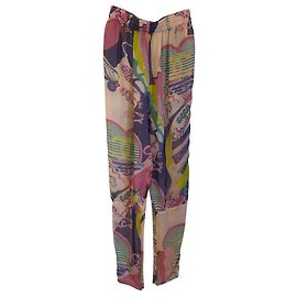 Chanel 24C Runway MultiColor Graffiti Silk Harem Pants FR 34 Multiple colors