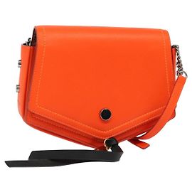 Bolsa de Ombro de Couro Laranja e Prata Jimmy Choo Auth SW1487 Prata Laranja