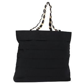 Bolsa de Ombro Vala Chain em Lona Preta e Dourada Auth 138299 da Salvatore Ferragamo Preto Dourado