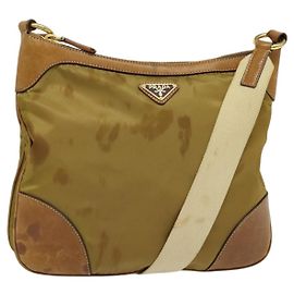 Borsa a Spalla PRADA in Nylon Pelle Beige Oro Auth 140625 Beige D'oro