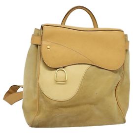 GUCCI Backpack Suede Leather Beige Gold Auth 135058 Beige Golden