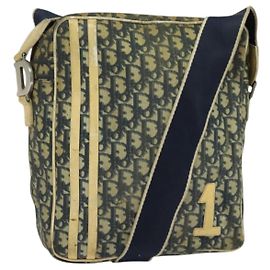 Christian Dior Trotter Canvas Schultertasche Navy Silber Authentisch gh726 Silber Marineblau