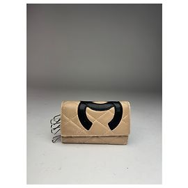 Vintage Chanel Leather Key Holder Beige black Beige