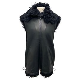 Akris Navy Reversible Lamb Fur and Lambskin Leather Vest Navy blue