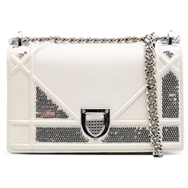 Dior-Dior White Small Calfskin Diorama Sequin Flap-White