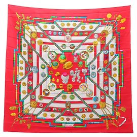 Hermès Carré 90 Petite Main Seidenschal Rot Mehrfarben