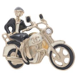 Spilla Chanel Mademoiselle Coco Mark Nero Bianco D'oro