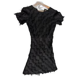 Robe mini Sandro en soie à franges noire Noir