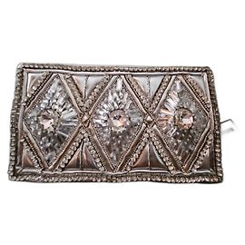 Balmain pour H&M Leather Clutch Bag Silver Silvery Metallic Silver hardware