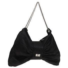 Borsa a spalla in raso nero e argento CC Auth 138568 con catena 2.55 e nastro CHANEL Nero Argento