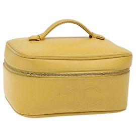 Neceser Vanity CHANEL COCO Mark en Piel Caviar Dorado Amarillo CC Auth fm4842 Dorado Amarillo