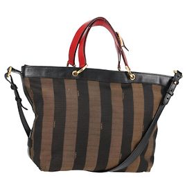 FENDI Pecan Canvas Backpack Brown Black Auth BA4760 Brown Black