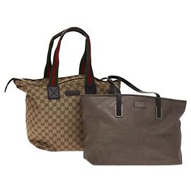 Borsa a Spalla GG Canvas Gucci 2Set Beige Argento Auth gh661 Argento Beige