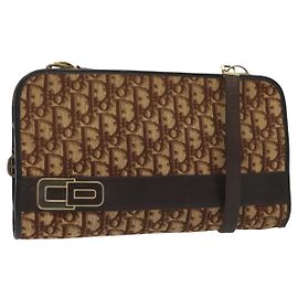 Borsa a Spalla in Tela Trotter Christian Dior Marrone Oro Auth ep10263 Marrone D'oro