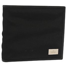 GUCCI Bifold Wallet Nylon Leather Black Silver Auth am8934 Black Silvery