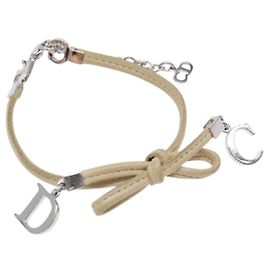 Pulseira de couro bege Christian Dior Auth am8986 Bege