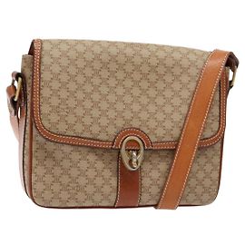 Céline Bolsa de Ombro em Lona Macadam CELINE PVC Bege Ouro Auth gh516 Bege Dourado