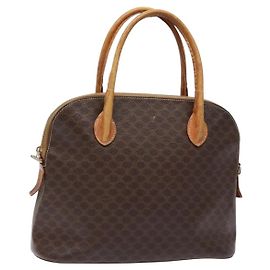 Céline Bolsa de mão em lona Macadam CELINE em couro PVC marrom e dourado Auth gh668 Marrom Dourado