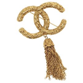 Metallbrosche Gold CC Auth am8932V von CHANEL COCO Mark Lava Fringe Golden
