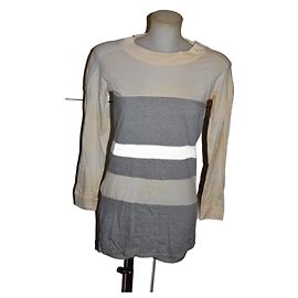 Miu Miu Bicolor Langarm Top aus Baumwolle weiß grau Weiß Grau
