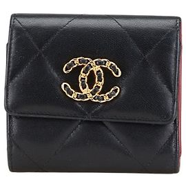 Chanel 19 Coco Mark Tri-fold Wallet Black Pink