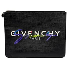 Givenchy-Givenchy Men's Rainbow Logo Leather Clutch Bag-Black