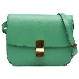 Céline Celine Verde Médio Couro de Bezerro Caixa Clássica Verde Verde claro