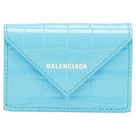 Mini billetera de cuero cocodrilo azul claro Balenciaga Azul claro