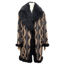 LONG LANVIN COAT 40 M WITH SHEARED SHEEP PATTERNS & FUR COLLAR Other