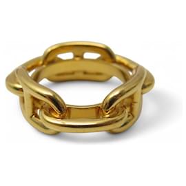 Hermès-ANNEAU DE FOULARD HERMES REGATE CHAINE ANCRE METAL DORE CARRE SCARF RING-Doré