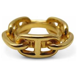 Hermès-ANNEAU DE FOULARD HERMES REGATE CHAINE ANCRE METAL DORE CARRE SCARF RING-Doré