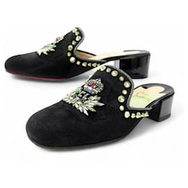 Christian Louboutin-CHRISTIAN LOUBOUTIN MULES 37 EVENING SUN 35 CL12120S BLACK SUEDE-Black