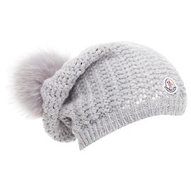 Gorro de pompom de pele cinza Moncler Cinza