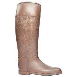 Bronzefarbene Gummiregenstiefel von Gucci Metallisch Bronze