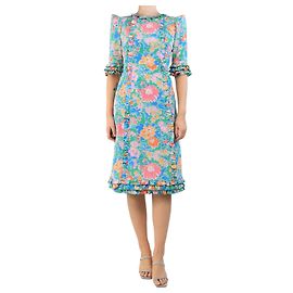 The Vampire's Wife Grünes Midikleid aus Seide mit Blumenmuster und Rüschen - Größe UK 8 Grün