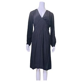 Rouje Schwarzes Polka Dot Langarmkleid mit V Ausschnitt Schwarz