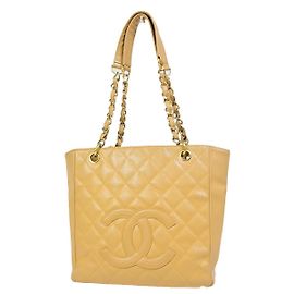 Chanel Pequena Bolsa de Compras Matelassê Caviar Grande Bege