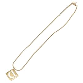 Christian Dior D Logo Anhänger Halskette Metall Golden